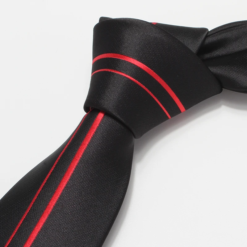 Fashion Business Black Red Striped Ties for Men 5.5cm Slim Necktie Designer Brand Skinny Men’s Work Interview Ties with Gift