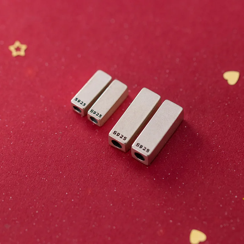 100% 925 Sterling Silver Rectangle Charm Beads Simple S925 Silver Geometry Spacer Beads DIY Jewelry Making Bracelets Accessories