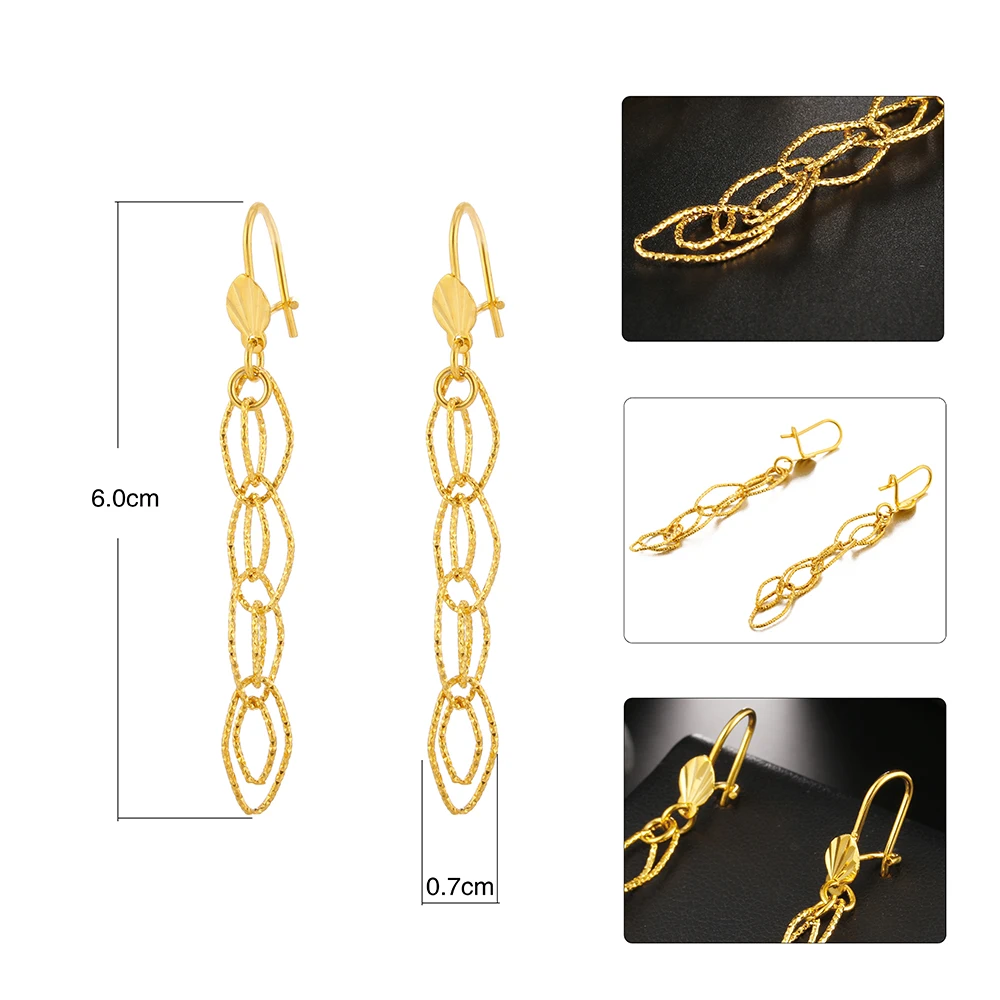 Ethlyn Jewelry Twisted Earrings Yellow Gold Color Arab Dubai Earring Dangle Jewelry for Women Daily Use E85