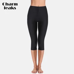 Charmleaks-pantalones de baño de cintura alta para mujer, Tankini, parte inferior lisa, Capris, pantalón corto