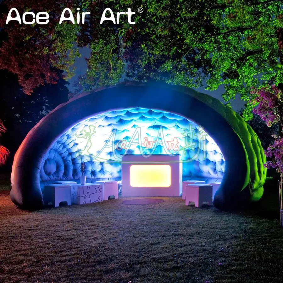 Nice green 5m w inflatable Luna Tent Half Circular Bar Kiosk Vendor Concession Booth with Colorful Led Lights for Parties