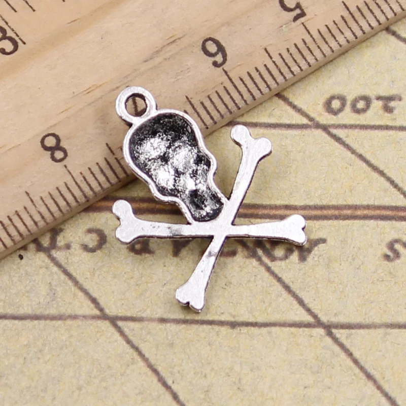 25pcs Charms Skull Skeleton Bone Dangerous Sign 24x19mm Tibetan Pendants Crafts Making Findings Antique DIY Jewelry