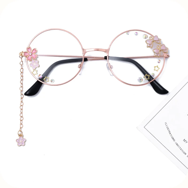 

Lolita harajuku glasses Lolita bowknot cherry blossom put pendant with Japanese soft sister move of glasses