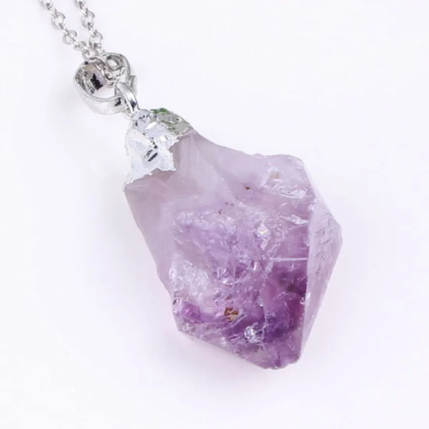 xinshangmie Silver Plated Link Chain Unique Irregular Natural Purple Amethysts Elegant Pendant Necklace Female Charms Jewelry