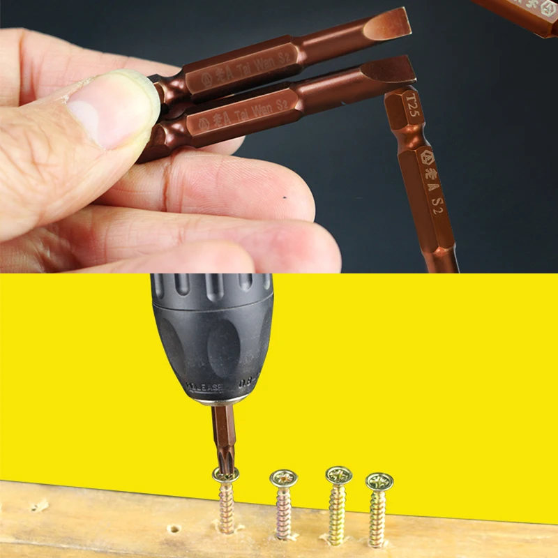 LAOA 4pcs 1/4 S2 Torx Screwdriver bits Slotted Screwdriver bit T15 T20 T25 T30 total 50mm