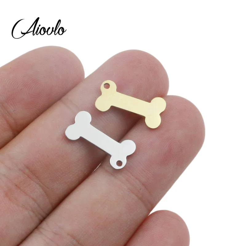 Aiovlo 10pc/lot Charms Dog Bone 8.5x16mm Stainless Steel Plated Pendants Gold Jewelry Making DIY Earring Necklace Handmade Craft