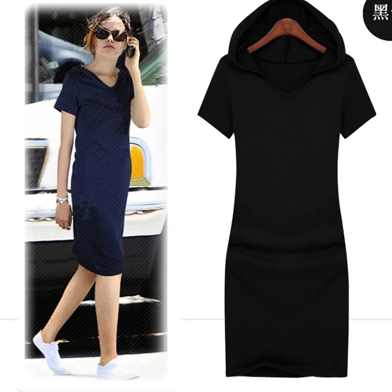 Free Shipping Plus Size XS-10XL 2021 New Fashion Causal Long Knee length Dress Summer Cotton Stretch Dress WIth A hood For Women