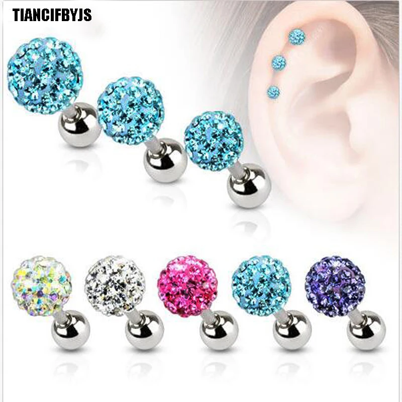 

TIANCIFBYJS Surgical Steel 16G Ear Studs Piercing Tragus Earring Wholesale Body Jewelry Pircing Cartalige 50pcs Sexy Woman Men