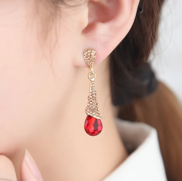 Korean Fashion Luxury Rhinestone Crystal Water Drop Long Earrings Jewelry Bride Wedding Earrings Non Pierced Ear Clip Ear Cuff