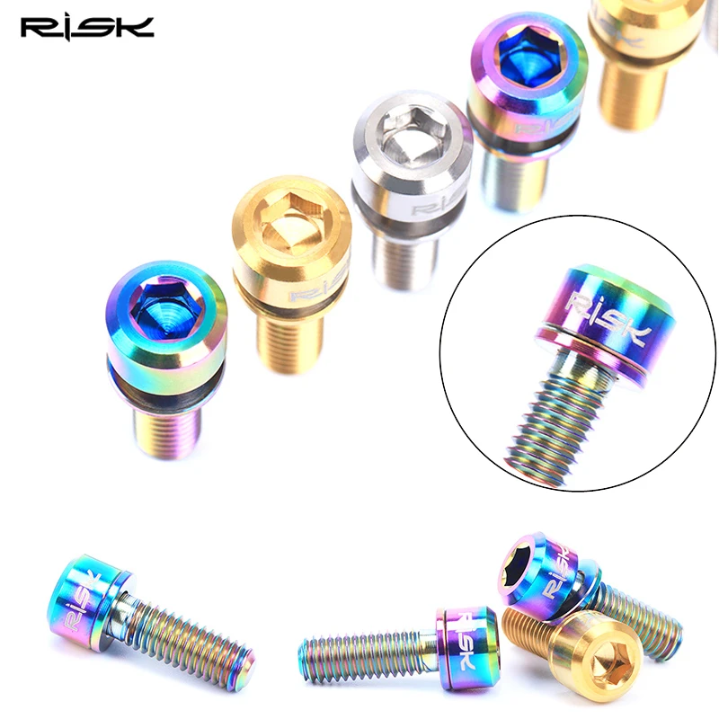 RISK 4Pcs/lot M6x18/20mm Titanium Ti CT4 Bolts Screws for MTB Bicycle Crank Disc Brake Caliper Headset Stem with Adaptor Washer