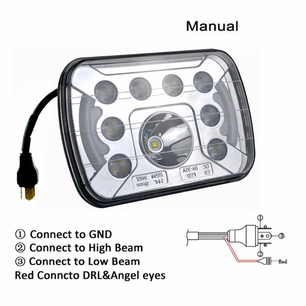 2Pcs 5x7 inch 55W Led Car Headlight Truck With Halo Ring And DRL Headlamps for Van Lorry