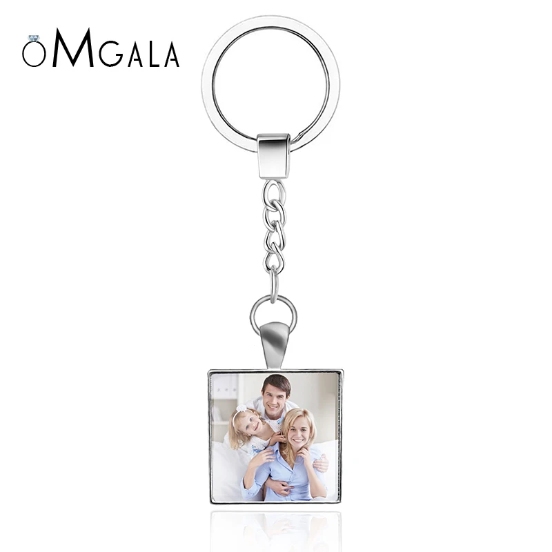 OMGALA Personalized Calendar keychain Custom Your Family Put Baby Photo Square key rings Gift For Lover Friends Glass Cabochon