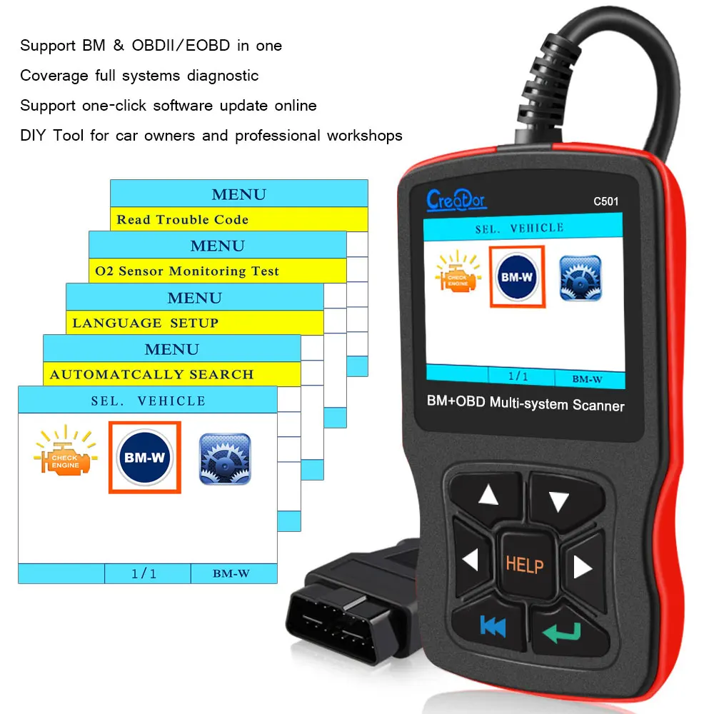 Creator C501 OBD2 Scanner Auto Diagnostic Tool Car Scanner All Systems OBD 2 Diagnostic Tool Engine ABS Airbag BMW e36  e39