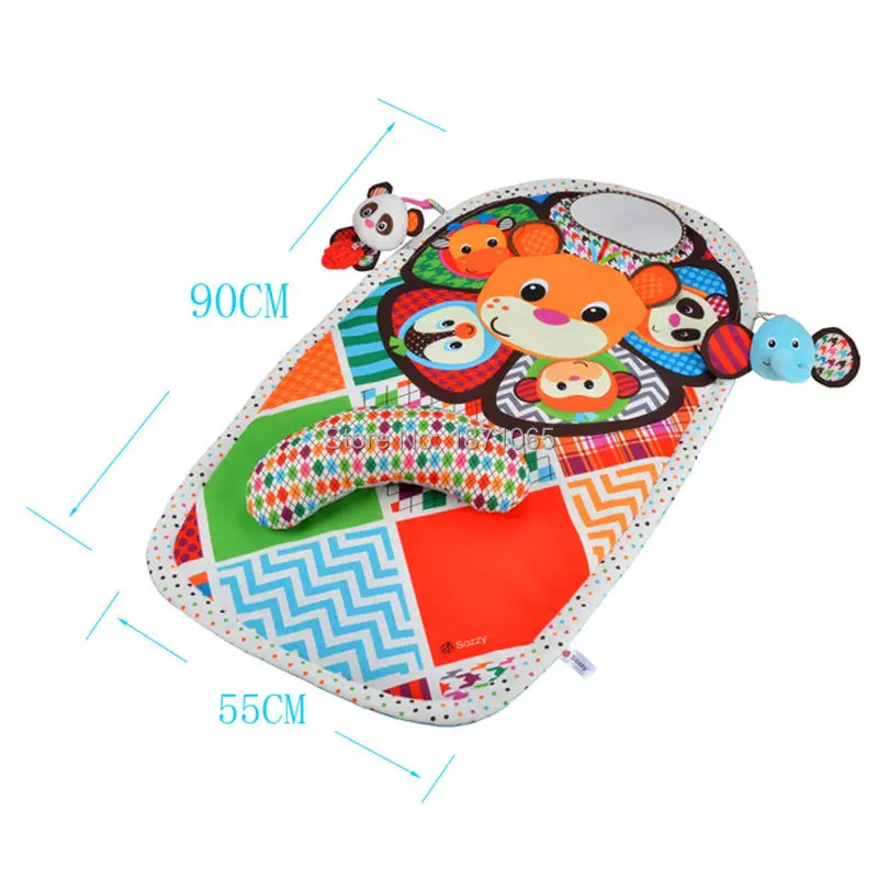 90cm Funny Baby Activity Mat Crawling Mat Play Mat Pad Padded Bolster Large Mirror Teether Animals Lion Panda Elephant Gift