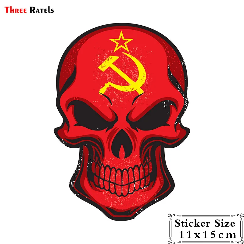 Three Ratels TRL190 #11x15cm Funny Car Stickers Skull Hammer And Sickle Colorful Decals