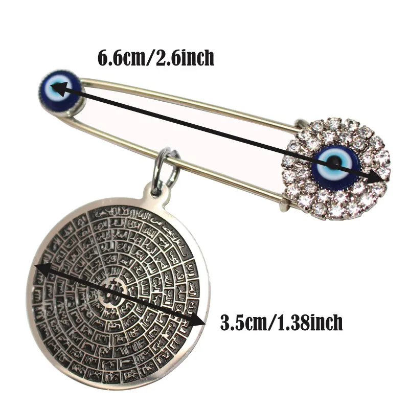 ZKD muslim islam Asma-ul-Husna 99 Names of ALLAH evil eye Stainless Steel brooch