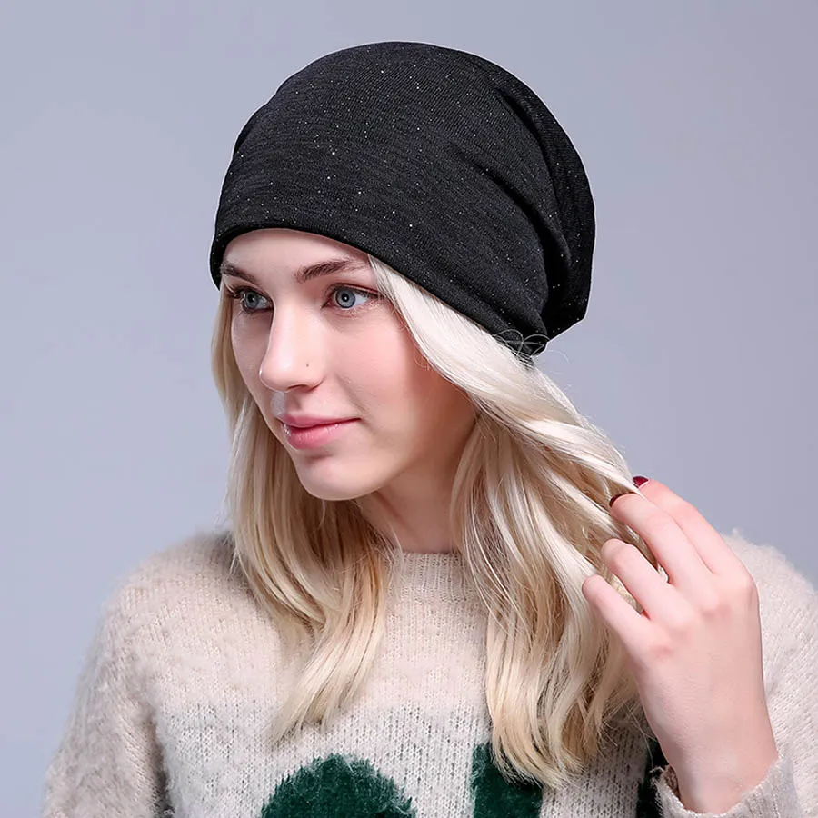 Casual Star-filled Pattern Autumn Women Skullies Beanies Hat Fashion Black Navy Soft Double Layer Female Hats Cap Type JY02