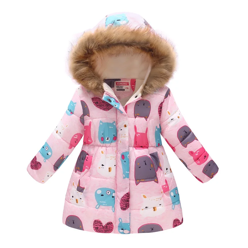 Pink Baby Girls Fleece Coat Winter Children Clothes Baby Girl Down Jacket Hoodies Long Overcoat Kid Windbreaker Outfit Top 4-11Y