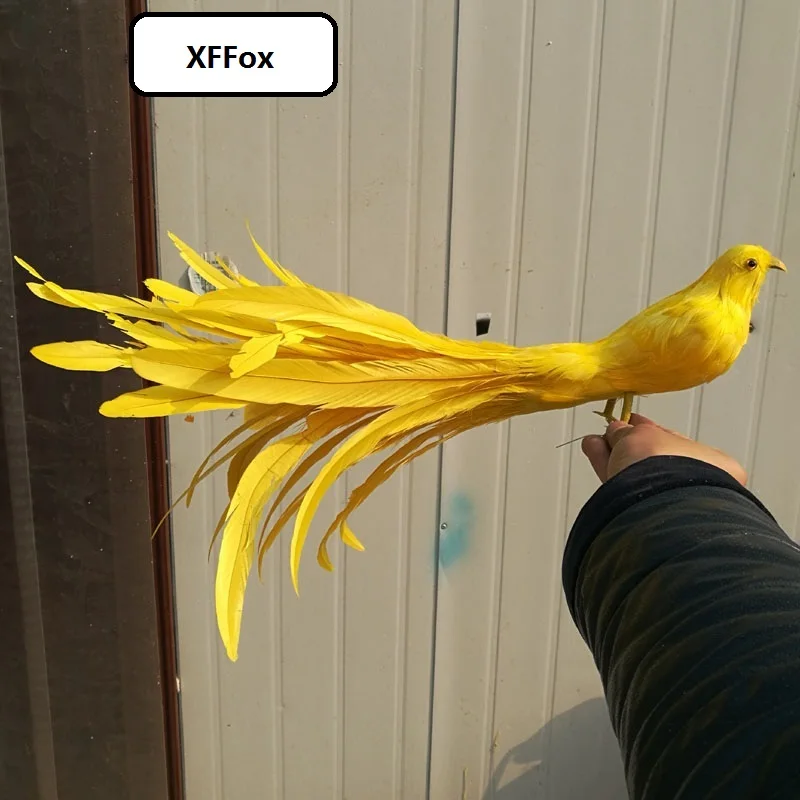 

new real life yellow Phoenix bird model foam&feather simulation long tail bird gift about 45cm xf0886