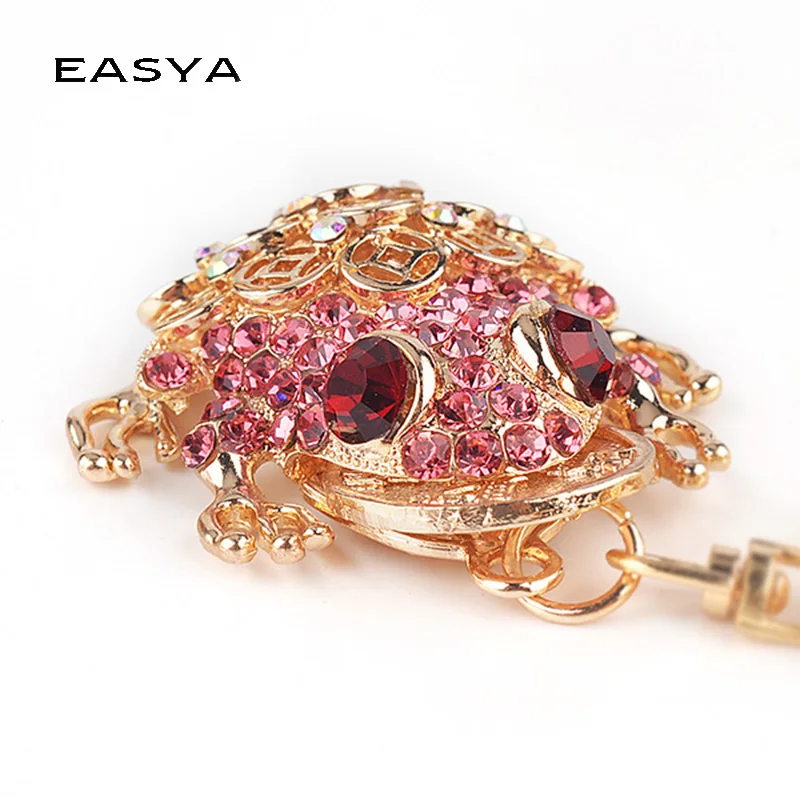 EASYA Luxury Shining Red Rhinestone Eyes Toad Coin Key Chains Crystal Pendant Car Keychain Metal Keyring Holder CHY-2417