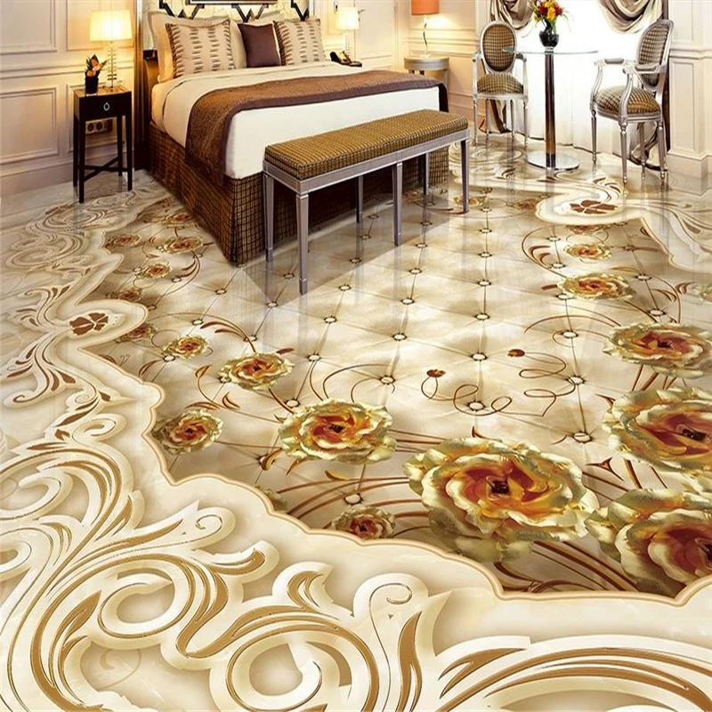 

beibehang 3d flooring Golden Rose Shading 3d floor tiles self adhesive vinyl wallpaper pvc roll flooring waterproof wallpaper