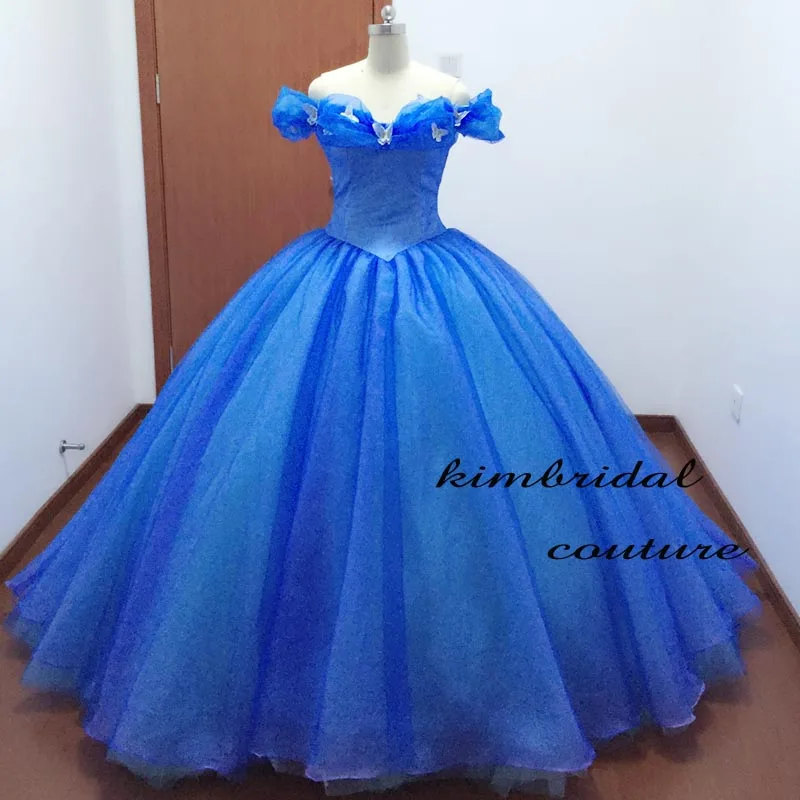 Tatsächliche Bild Abendkleider Kleider Gericht Zug Weg Von der Schulter Schmetterling Blau Ballkleid Cinderella Brautkleider Echt Bild