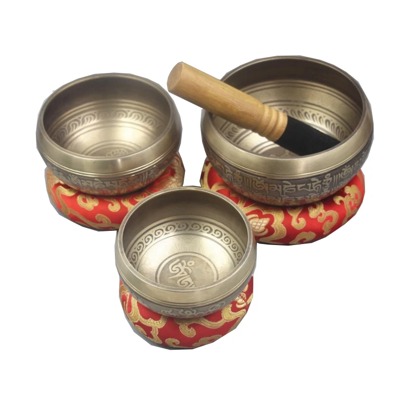 Tibetan Singing Bowl Set For Meditation , Chakra Healing , Yoga , With Silk Cushion , Wooden Mallet and Carrying Case