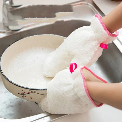 

Dishwashing Artifact Plus Velvet Brush Bowl Gloves Female Non-Stick Oil Dish Towel Kitchen Rag Bamboo Fiber Cleaning