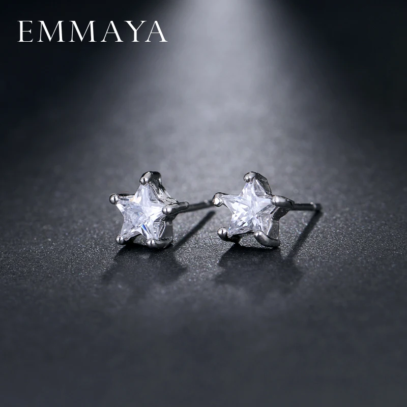 EMMAYA Silver Color Lovely Star AAA Zirconia CZ Stud Earring for Woman Girl Wholesale Fashion Cheap Jewelry