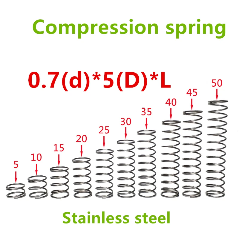 50pcs 0.7*5*(5/10/15/20/25/30/35/40/45/50) Stainless steel Series small spot spring wire compression pressure springs