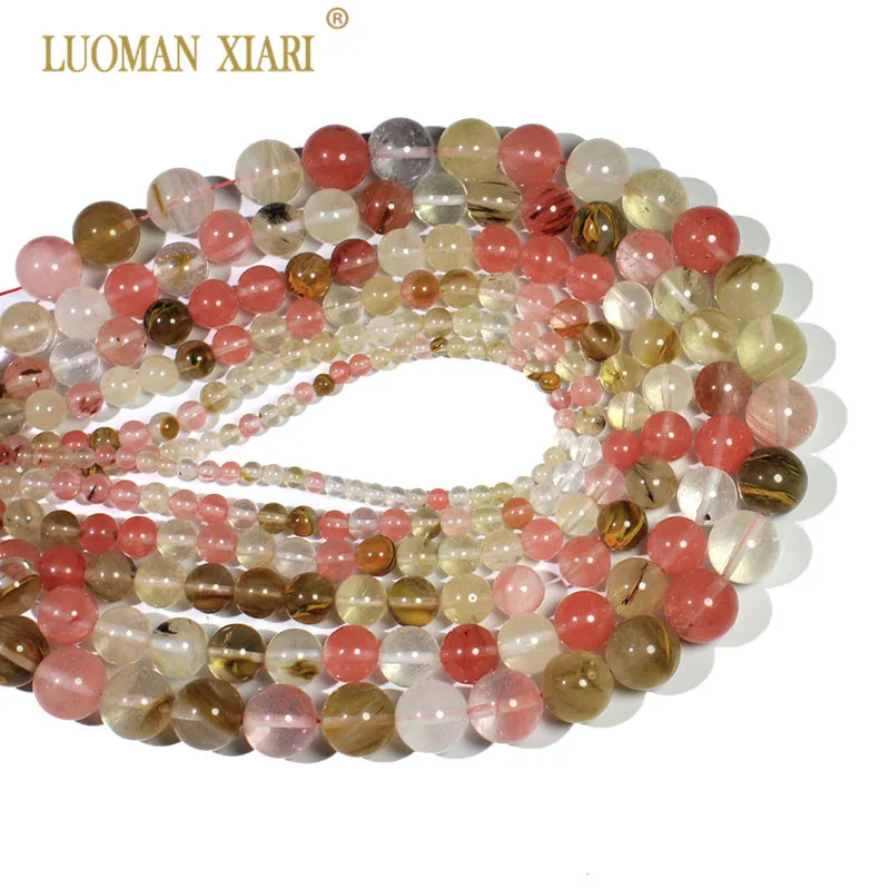 Round Watermelon Round Natural Mixed Crystal Beads  Stone Beads For Jewelry Making DIY  Bracelet Necklace 4/6/8/10mm Strand 15\'\'