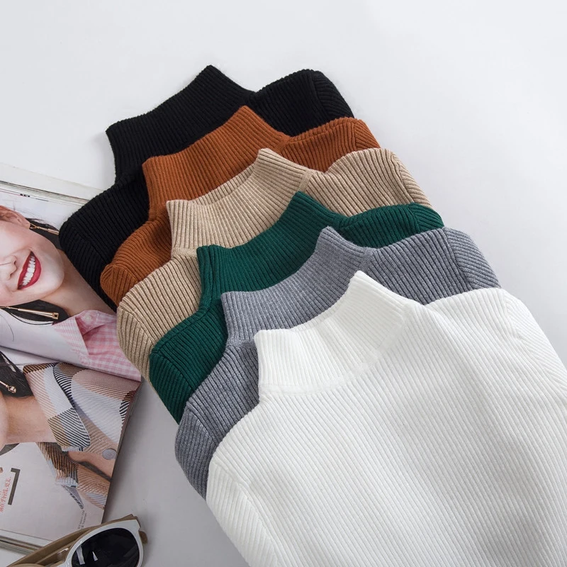 

Autumn Winter Women Pullovers Sweater Knitted Elasticity Casual Jumper Fashion Slim Turtleneck Warm Female Sweaters