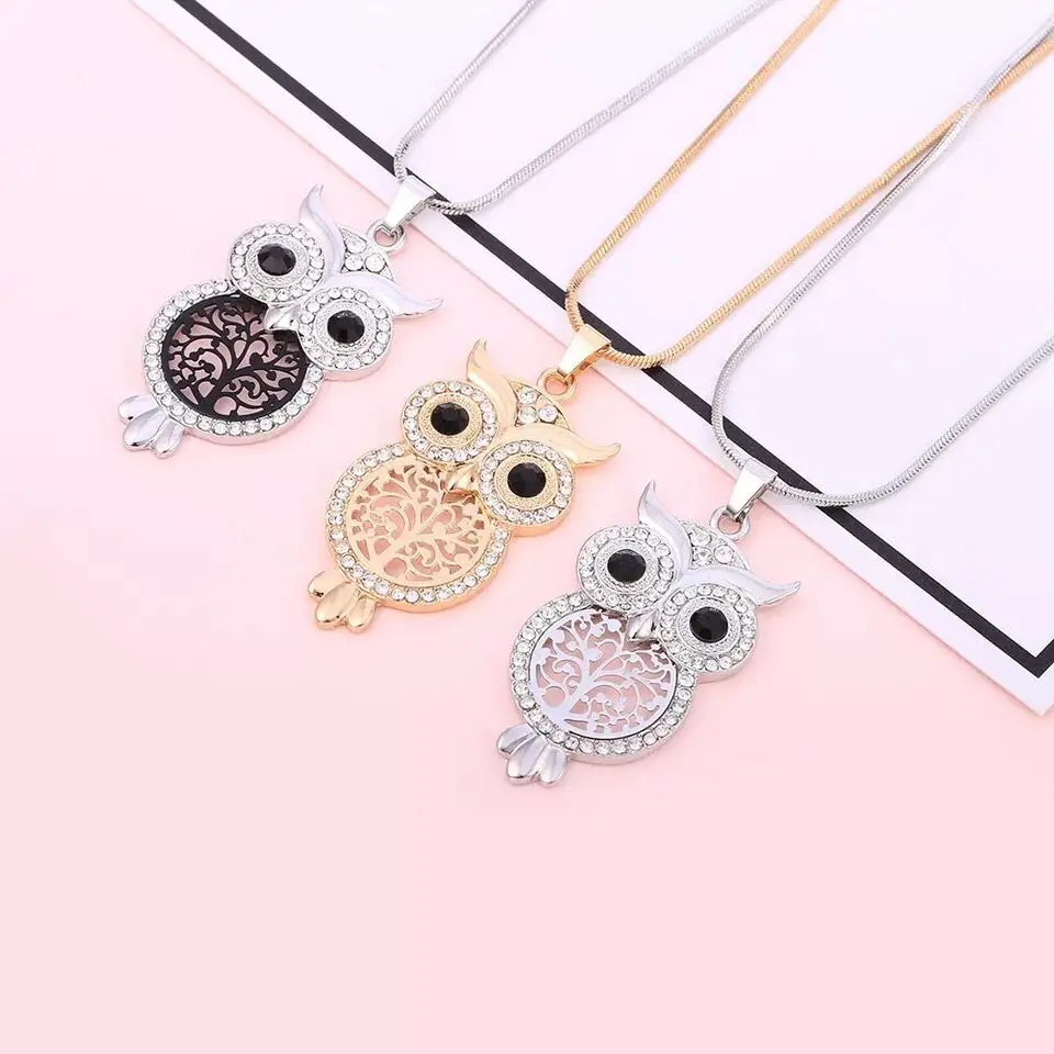 MxGxFam OWL Pendant Necklace For Women Jewelry White Crystal Gold Color AAA+ New Design with 48cm Snake Chain