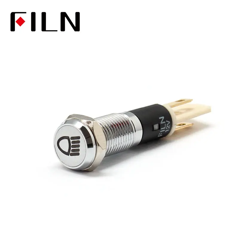 FILN 8mm Car dashboard  silver shell Low beam marking  C37 12v led indicator light with Solder foot