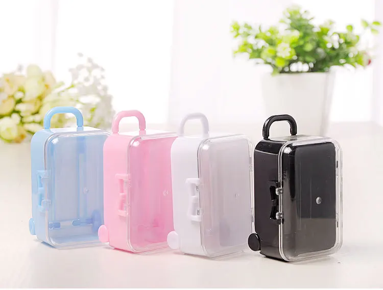 200pcs Travel Themed Mini Travel Suitcase Trolley Wedding Favor Box Plastic Candy Box wen4426