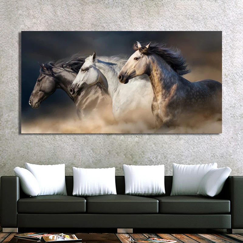 Three Running Horses Canvas Art Animals Wall Art Posters For Living Room Home Decor Cuadros Custom Wall Canvas Print Paintings