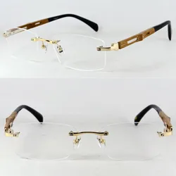 Pure Titanium Wooden Hand Made Rimless Eyeglass Frames Luxury Myopia Rx able Men Women Glasses Spectacles Top Quality