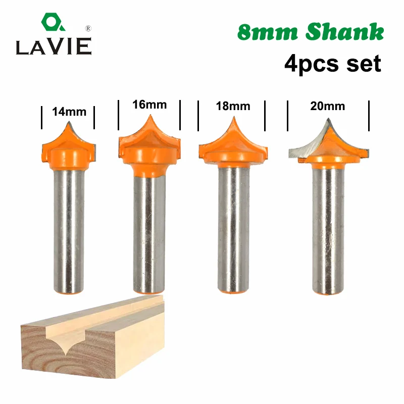 4pcs 8mm Shank Solid Carbide Round Point Cut Round Nose Bits Shaker Cutters Tools Woodworking Milling Cutter for Wood MC02044