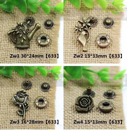 50sets/lot crown birds flower tree desgin metal leather craft DIY snap button