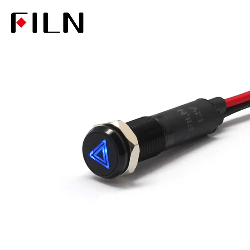 FILN 8mm  Car dashboard Double flash danger mark  symbol led red yellow white blue green 12v led indicator light with 20cm cable