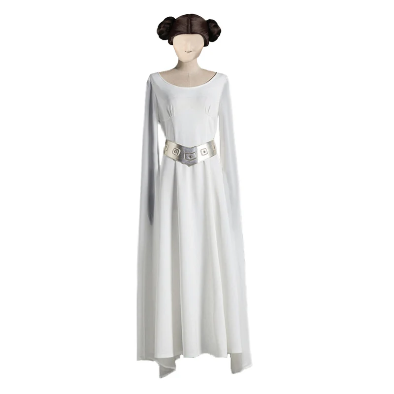 

Princess Leia Organa Solo Cosplay White Long Dress Wig Set Woman Cos Costumes Halloween Carnival Cosplay costume 11