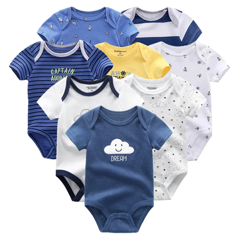 2021 Baby Boy Clothes Sets 8PCS Newborn Solid Cotton Romper Unisex Baby Girl Clothes Short Sleeve Cartoon Print Ropa bebe