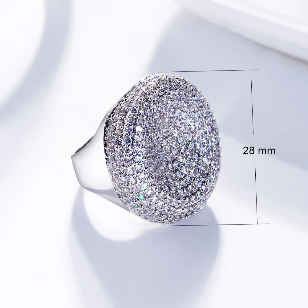 Wonderful big rings Pave setting cz crystal Gold white color luxury jewelry fast shipment large round shape finger ring