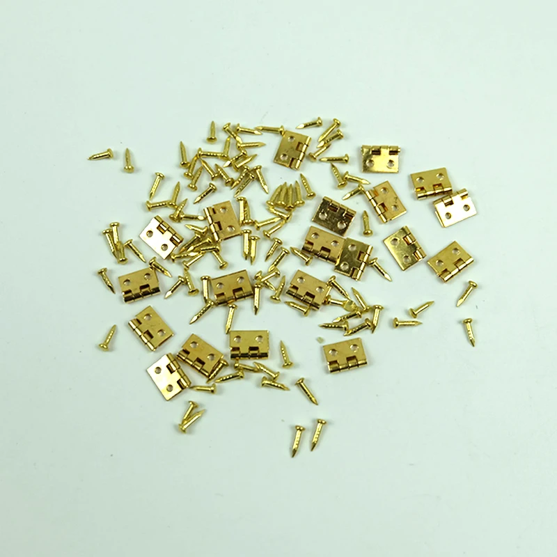 20pcs Mini Metal Golden Hinge 10x8mm with 80pcs screws for 1/12 House Miniature Cabinet Furniture Brass Hinge Dollhouse Closet