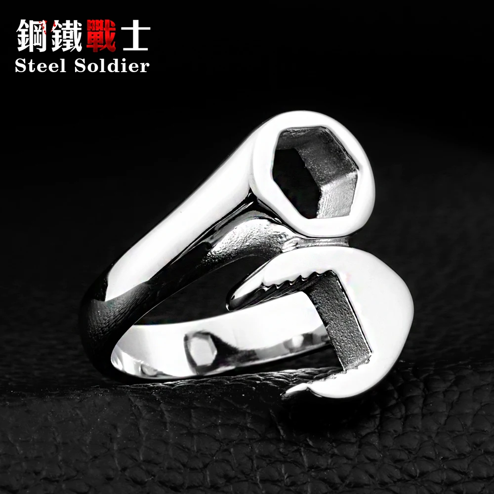 Steel soldier mix color unusual Hot Sale 316L Titanium Stainless steel Punk Biker Wrench Man rings jewelry