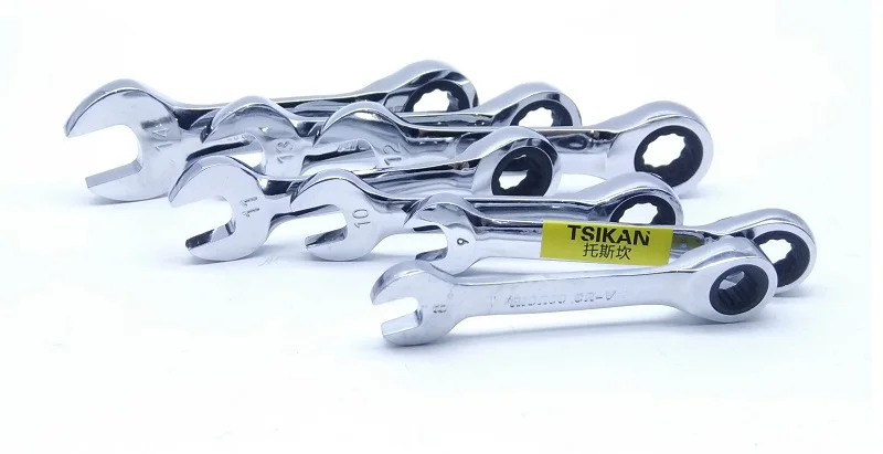 New 8pcs 72T 8-15mm Mini Double End Stubby Ratchet Wrench Combination Wrench Open End Wrench DIN.c 8 9 10 11 12 13 14 15mm CR-V