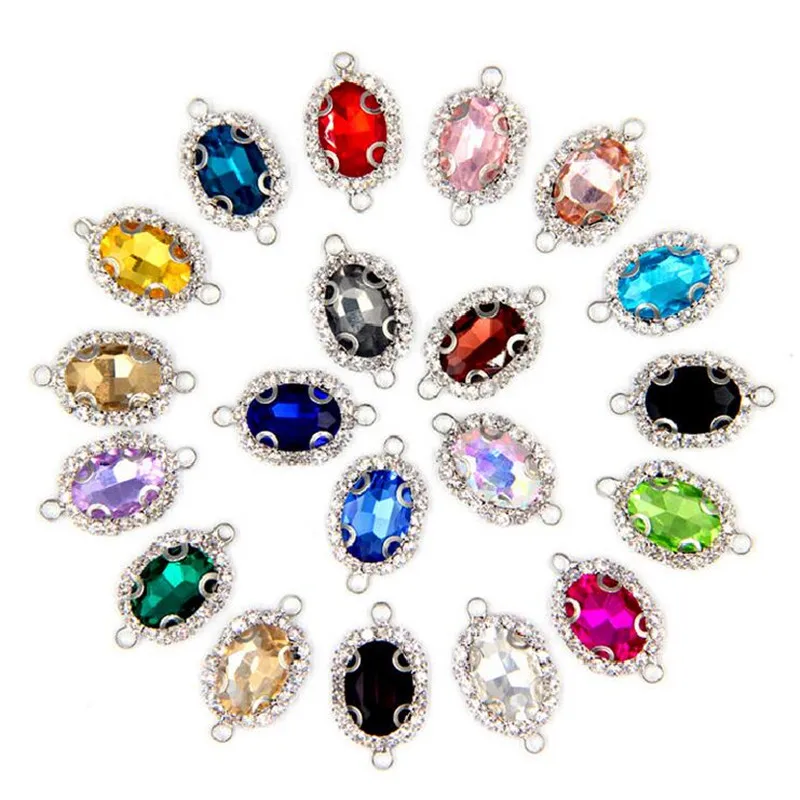 10pcs Silver Base Rhinestone Crystal Bracelet Earrings Connector End Clasp Charms Pendant For Necklace DIY Jewelry Making Z605