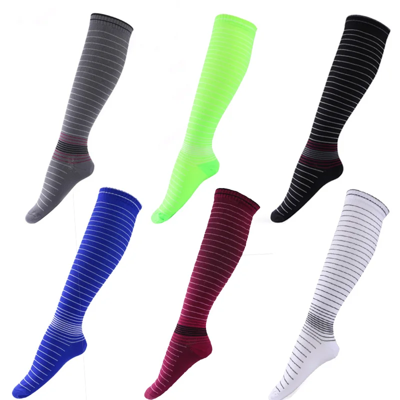 Men & Women Compression Socks Best Graduated Athletic Fit for Running Flight Travel Boost Stamina Anti-fatigue Stripe Socks