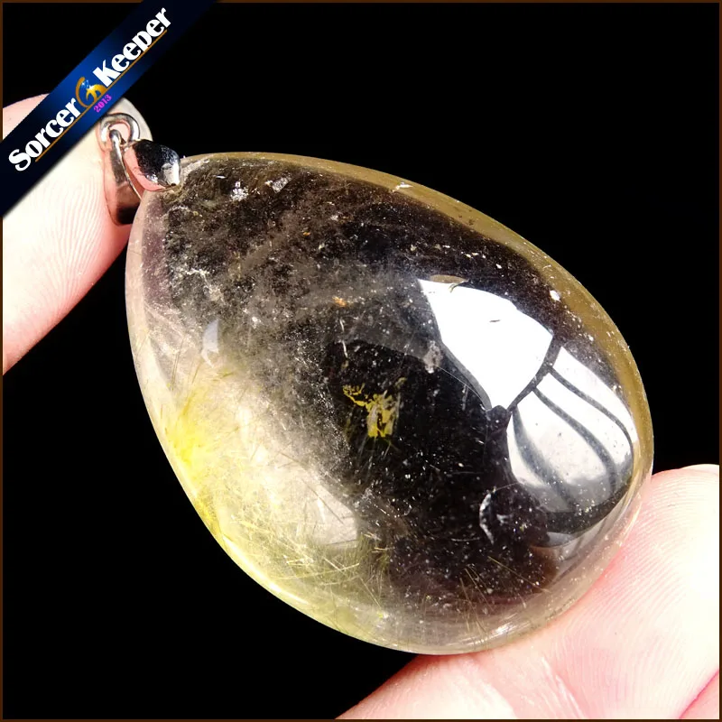 Genuine Natural Gold Rutilated Quartz Crystal Cabochon Setting Necklace Pendant Stone Beads for DIY Jewelry Making SS820