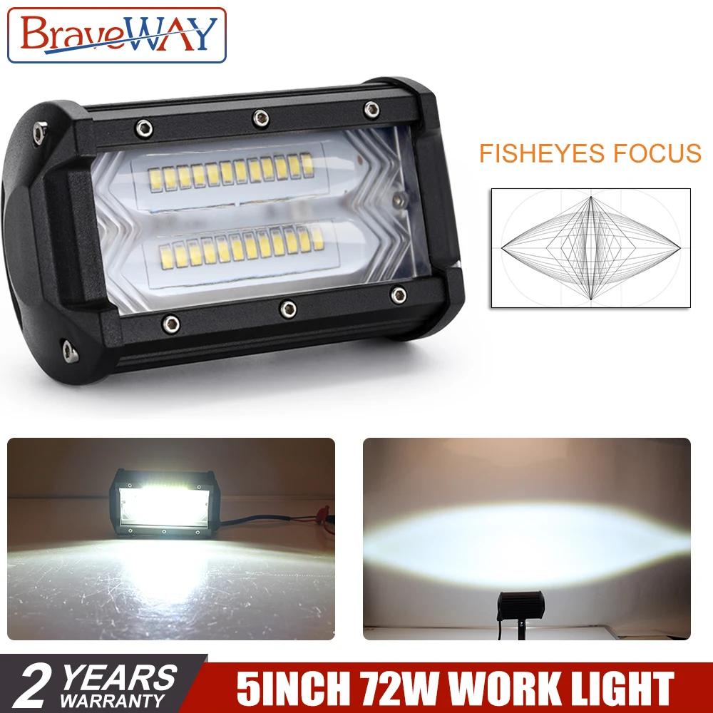 BraveWay 5 Inch Led Fog Lights 72W 3000K 6000K Flash Dula Color Extra light for Trucks SUV ATV 4x4 Offroad Led Work Light 12V 9D